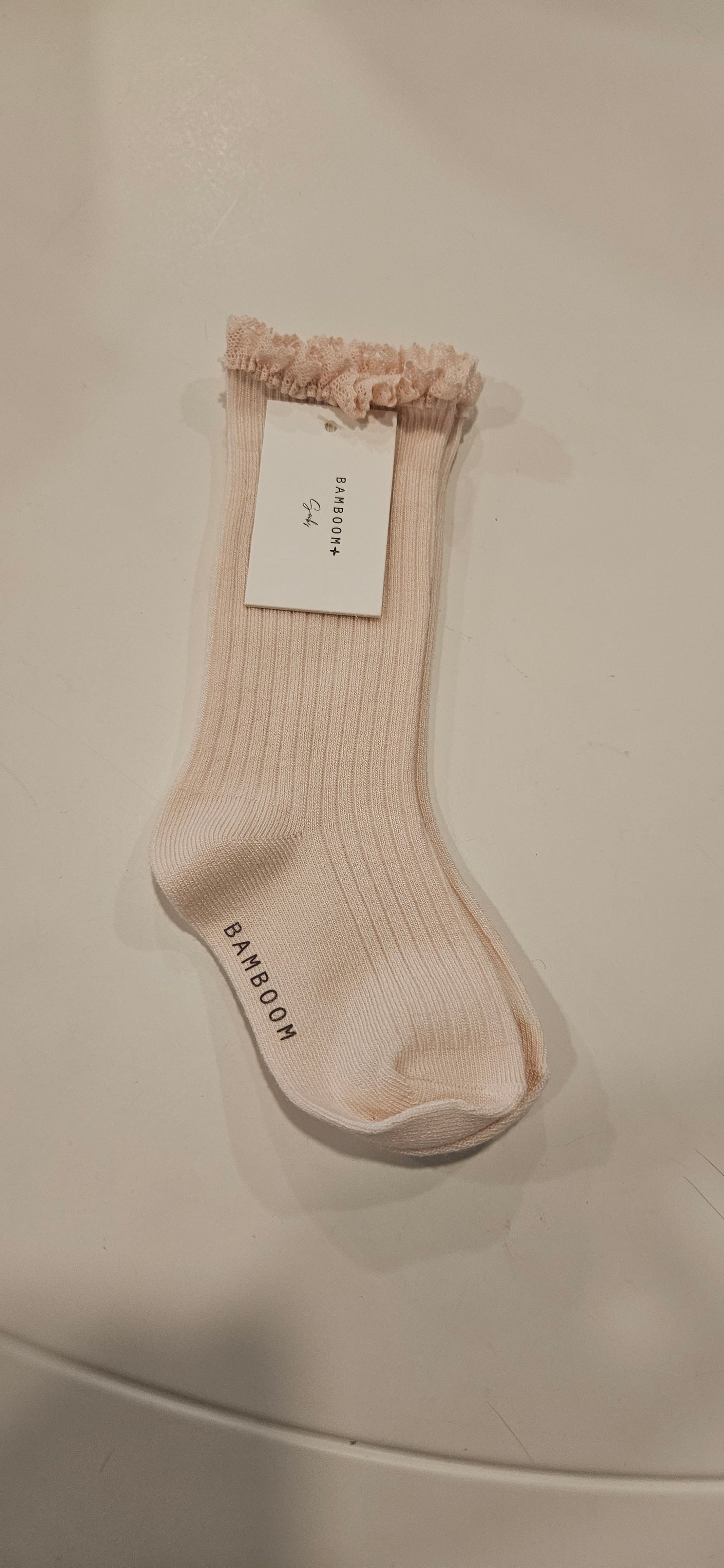 BAMBOOM Calza bimba a coste alta con pizzo - water pink
