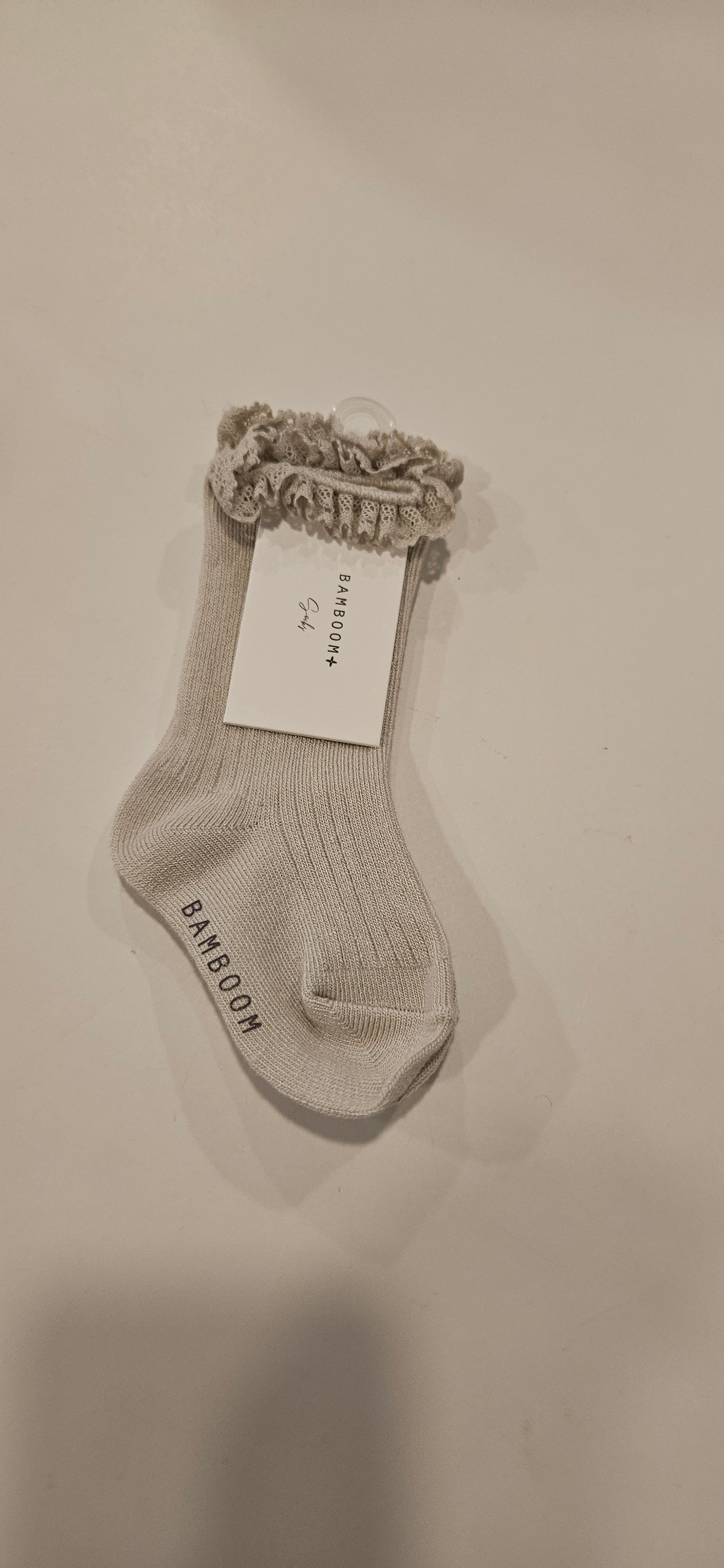 BAMBOOM Calza bimba a coste alta con pizzo - oyster grey
