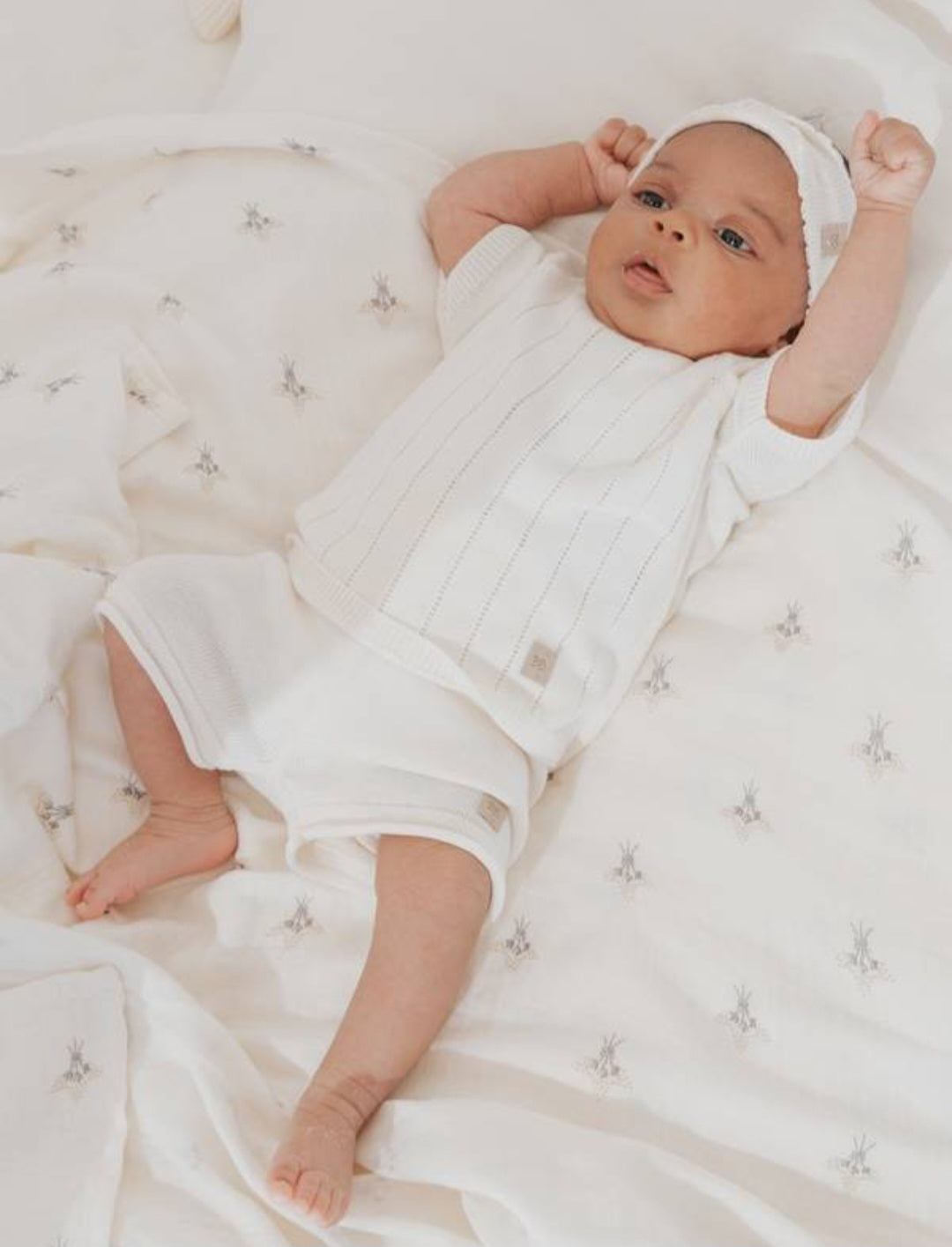 BAMBOOM Completo knitted righe corto - bianco