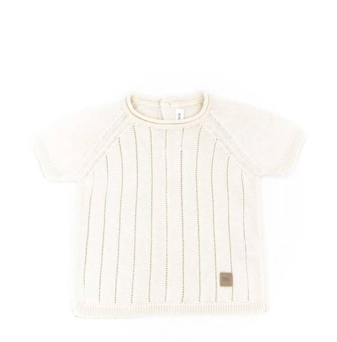 BAMBOOM Completo knitted righe corto - bianco