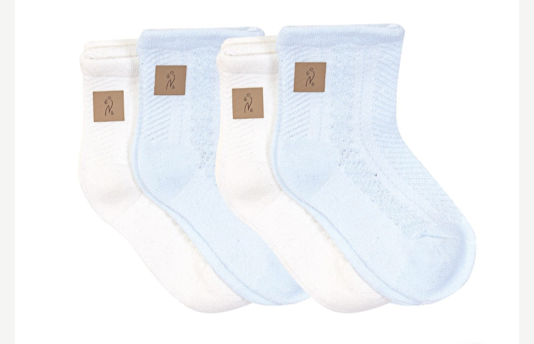 PICCI DILI BEST 4 paia calzini nascita intagliati in cotone organico - azzurro/bianco