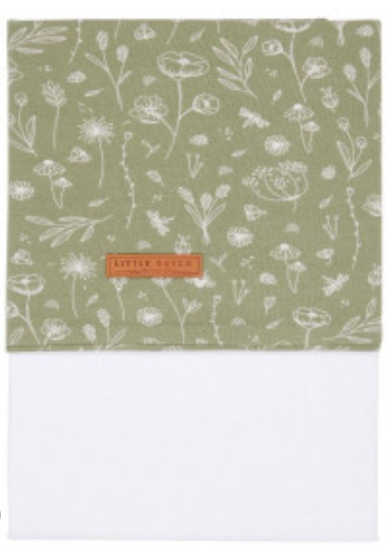 LITTLE DUTCH Lenzuolo lettino 110×140 - wild flowers olive