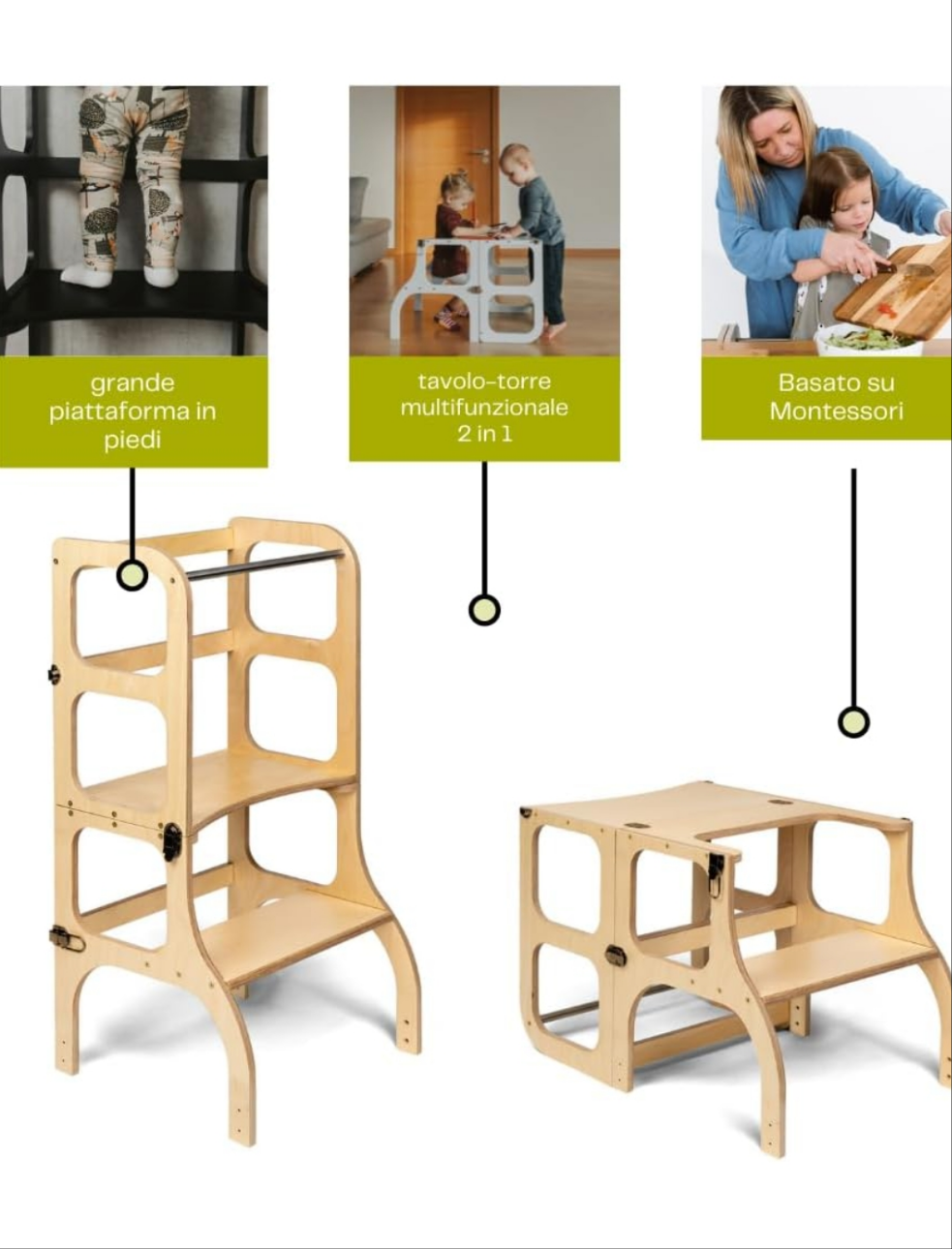 V2497 - TORRE MONTESSORIANA TRASFORMABILE ETTE TETE - LEARNING TOWER MULTIFUNZIONE PER BAMBINI