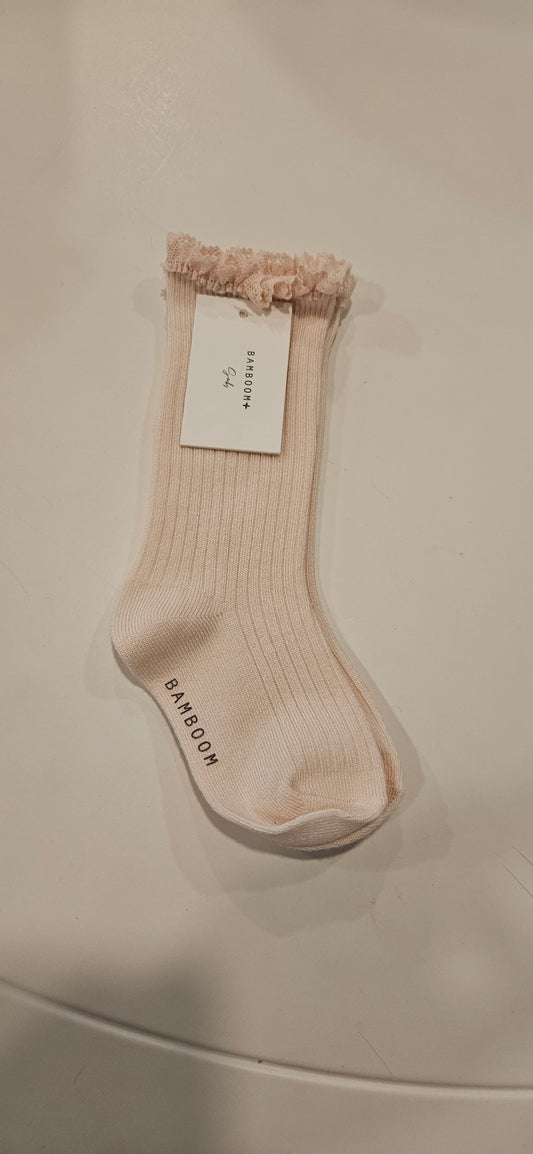 BAMBOOM Calza bimba a coste alta con pizzo - water pink