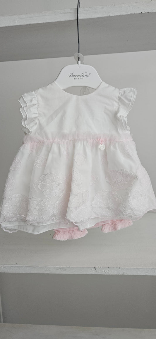 BARCELLINO Pagliaccetto lino e tulle ricamato - rosa
