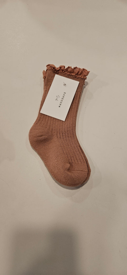 BAMBOOM Calza bimba a coste alta con pizzo - rosa antico