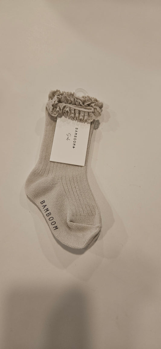 BAMBOOM Calza bimba a coste alta con pizzo - oyster grey